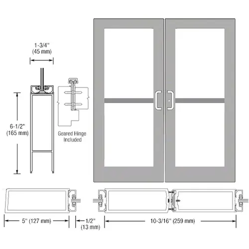 Clear Anodized Custom Pair Series 550 Wide Stile Geared Hinge Entrance Doors For Panics and Surface Mount Door Closers Clear Anodized Custom Pair Series 550 Wide Stile Geared Hinge Entrance Doors For Panics and Surface Mount Door Closers