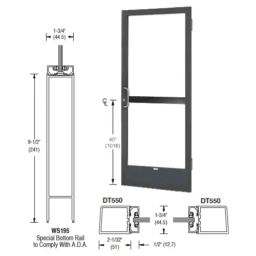 Bronze Anodized 250 Series Narrow Stile (RHR) HRSO Single 3' x 7' Offset Hung with Butt Hinges for Surface Mount Closer Complete Panic Door for 1" Glass with Standard Panic and 9-1/2" Bottom Rail Bronze Anodized 250 Series Narrow Stile (RHR) HRSO Single 3' x 7' Offset Hung with Butt Hinges for Surface Mount Closer Complete Panic Door for 1" Glass with Standard Panic and 9-1/2" Bottom Rail