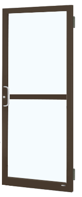 CRL-U.S. Aluminum 1DZ22522LA36 Bronze Anodized 250 Series Narrow Stile Active Leaf of Pair 3'0 x 7'0 Offset Hung with Butt Hinges for Surf Mount Closer Complete Panic Door for 1" Glass with Standard MS Lock and Bottom Rail