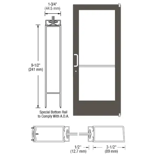 Bronze Black Anodized 400 Series Medium Stile Active Leaf of Pair 3'0 x 7'0 Offset Hung with Pivots for Surf Mount Closer Complete Door Std. Lock and 9-1/2" Bottom Rail for 1" Glass with Standard MS Lock and Bottom Rail Bronze Black Anodized 400 Series Medium Stile Active Leaf of Pair 3'0 x 7'0 Offset Hung with Pivots for Surf Mount Closer Complete Door Std. Lock and 9-1/2" Bottom Rail for 1" Glass with Standard MS Lock and Bottom Rail