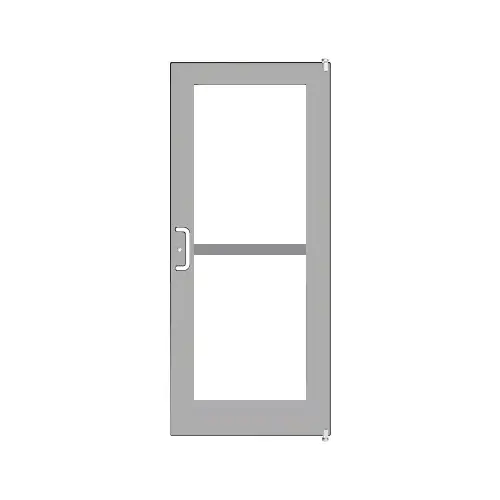 Clear Anodized 550 Series Wide Stile (RHR) HRSO Single 3'0 x 7'0 Offset Hung with Pivots for Surf Mount Closer Complete Panic Door for 1" Glass with Standard Panic and Bottom Rail Clear Anodized 550 Series Wide Stile (RHR) HRSO Single 3'0 x 7'0 Offset Hung with Pivots for Surf Mount Closer Complete Panic Door for 1" Glass with Standard Panic and Bottom Rail