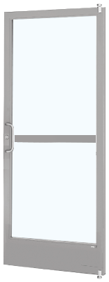 CRL-U.S. Aluminum 1HZ22211LA36 Clear Anodized 250 Series Narrow Stile Active Leaf of Pair 3'0 x 7'0 Offset Hung with Pivots for Surf Mount Closer Complete Panic Door for 1" Glass with Standard Panic and 7-1/2" Bottom Rail