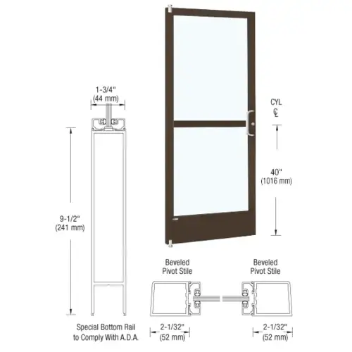 Bronze Black Anodized Standard Single 36" x 84" Series 250 Narrow Stile Right Side Latch Offset Pivot Entrance Door With Rim Device for Surface Mount Door Closer Bronze Black Anodized Standard Single 36" x 84" Series 250 Narrow Stile Right Side Latch Offset Pivot Entrance Door With Rim Device for Surface Mount Door Closer