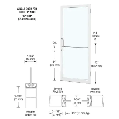 White KYNAR Paint 250 Series Narrow Stile (RHR) HRSO Single 3'0 x 7'0 Offset Hung with Butt Hinges for Surf Mount Closer Complete Door Std. MS Lock & Bottom Rail White KYNAR Paint 250 Series Narrow Stile (RHR) HRSO Single 3'0 x 7'0 Offset Hung with Butt Hinges for Surf Mount Closer Complete Door Std. MS Lock & Bottom Rail