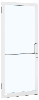 CRL-U.S. Aluminum DC21552R036 White KYNAR Paint 250 Series Narrow Stile (LHR) HLSO Single 3'0 x 7'0 Offset Hung with Butt Hinges for Surf Mount Closer Complete Door Std. MS Lock & Bottom Rail