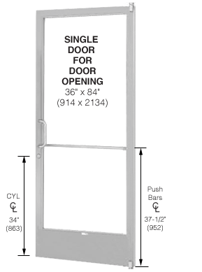 CRL-U.S. Aluminum DE21211L036 Clear Anodized 250 Series Narrow Stile (RHR) HRSO Single 3'0 x 7'0 Offset Hung with Pivots for Surf Mount Closer Complete Door Std. Lock and 9-1/2" Bottom Rail