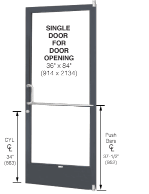 CRL-U.S. Aluminum DE21222L036 Bronze Black Anodized 250 Series Narrow Stile (RHR) HRSO Single 3'0 x 7'0 Offset Hung with Pivots for Surf Mount Closer Complete Door Std. Lock and 9-1/2" Bottom Rail