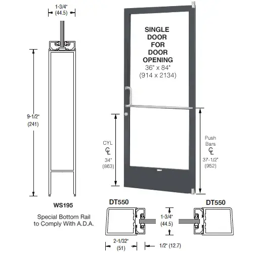 Bronze Black Anodized 250 Series Narrow Stile (RHR) HRSO Single 3'0 x 7'0 Offset Hung with Pivots for Surf Mount Closer Complete Door Std. Lock and 9-1/2" Bottom Rail Bronze Black Anodized 250 Series Narrow Stile (RHR) HRSO Single 3'0 x 7'0 Offset Hung with Pivots for Surf Mount Closer Complete Door Std. Lock and 9-1/2" Bottom Rail