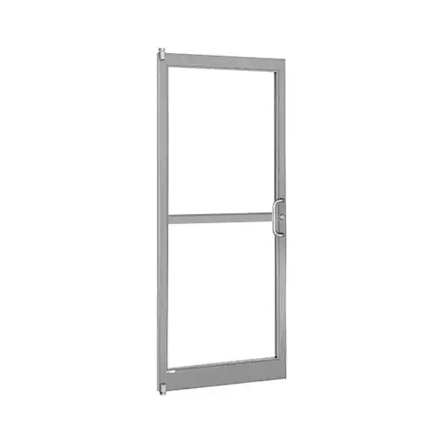 Clear Anodized 250 Series Narrow Stile (LHR) HLSO Single 3'0 x 7'0 Offset Hung with Pivots for Surf Mount Closer Complete Panic Door with Std. Panic and Bottom Rail Clear Anodized 250 Series Narrow Stile (LHR) HLSO Single 3'0 x 7'0 Offset Hung with Pivots for Surf Mount Closer Complete Panic Door with Std. Panic and Bottom Rail