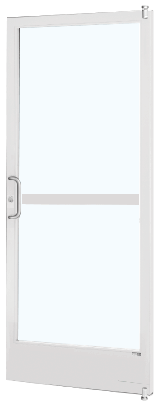 CRL-U.S. Aluminum CZ21152L036105 White KYNAR Paint 250 Series Narrow Stile (RHR) HRSO Single 3' x 7' Offset Hung with Offset Pivots for OHCC 105 Degree Closer Complete Panic Door with Standard Panic and 9-1/2" Bottom Rail