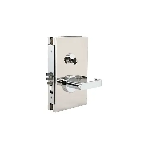 Polished Stainless 6" x 10" RH Center Lock with Deadlatch in Office Function Polished Stainless 6" x 10" RH Center Lock with Deadlatch in Office Function