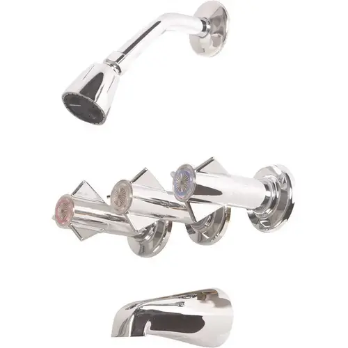 Three Handle Tub and Shower Trim Kit and Valve with Diverter Stem in Chrome