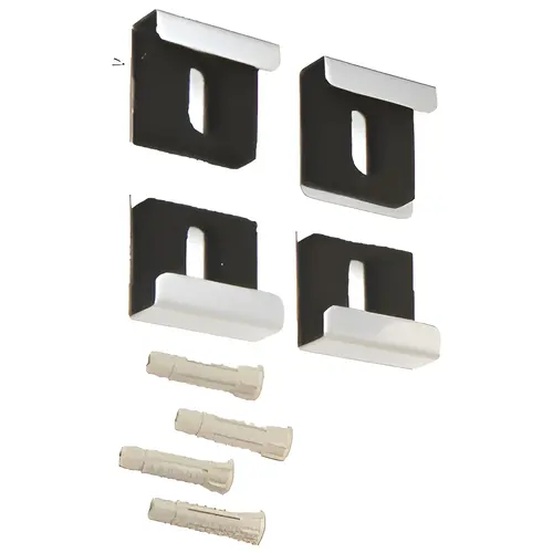 Brite Chrome Quartet Mirror Clip Set, Heavy Gauge Steel Material, 1/4" Mirror Thickness, 1-3/16" Width, Chrome Finish