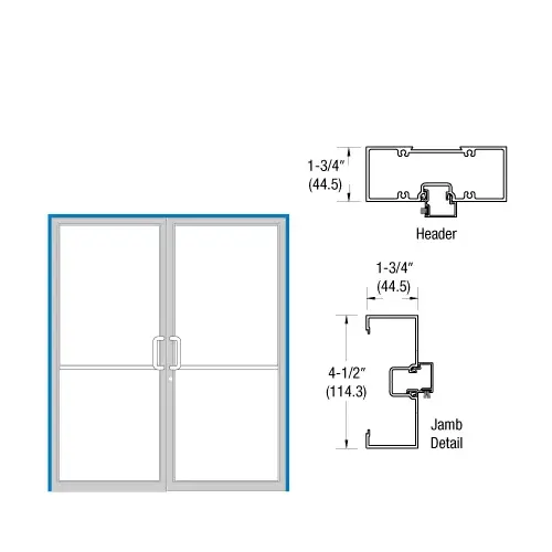 White KYNAR Paint Open Back 1-3/4" x 4-1/2" Up and Over Double Door Frame Prepped for Butt Hung Using Surface Closer White KYNAR Paint Open Back 1-3/4" x 4-1/2" Up and Over Double Door Frame Prepped for Butt Hung Using Surface Closer