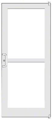 CRL-U.S. Aluminum DZ41252L036 White KYNAR Paint 400 Series Medium Stile (RHR) HRSO Single 3'0 x 7'0 Offset Hung with Pivots for Surf Mount Closer Complete Panic Door with Std. Panic and Bottom Rail