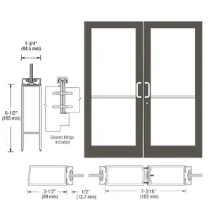 CRL-U.S. Aluminum DC42822 Bronze Black Anodized Custom Pair Series 400 Medium Stile Geared Hinge Entrance Doors for Surface Mount Door Closers