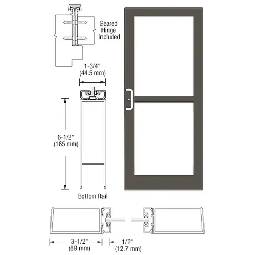 Class I Bronze Black Anodized Custom Single Series 400 Medium Stile Offset Hung Geared Hinge Entrance Door For Panic and Surface Mount Door Closer Class I Bronze Black Anodized Custom Single Series 400 Medium Stile Offset Hung Geared Hinge Entrance Door For Panic and Surface Mount Door Closer