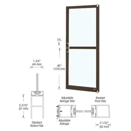 Bronze Black Anodized 250 Series Narrow Stile Active Leaf of Pair 3'0 x 7'0 Offset Hung with Pivots for Surf Mount Closer Complete Panic Door for 1" Glass with Standard MS Lock and Bottom Rail Bronze Black Anodized 250 Series Narrow Stile Active Leaf of Pair 3'0 x 7'0 Offset Hung with Pivots for Surf Mount Closer Complete Panic Door for 1" Glass with Standard MS Lock and Bottom Rail