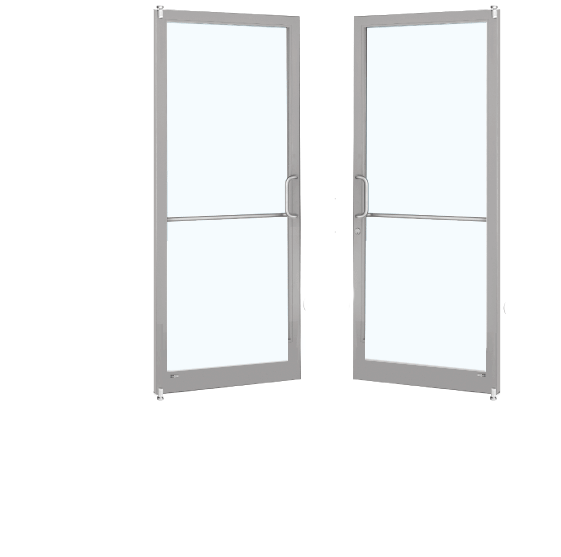 CRL-U.S. Aluminum DC22211 Clear Anodized Custom Pair Series 250 Narrow Stile Offset Pivot Entrance Doors for Surface Mount Door Closers