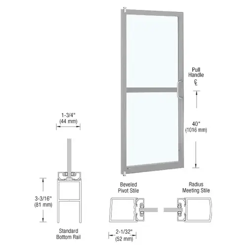 Clear Anodized 250 Series Narrow Stile Inactive Leaf of Pair 3'0 x 7'0 Offset Hung with Pivots for Surf Mount Closer Complete Panic Door with Std. Panic and Bottom Rail Clear Anodized 250 Series Narrow Stile Inactive Leaf of Pair 3'0 x 7'0 Offset Hung with Pivots for Surf Mount Closer Complete Panic Door with Std. Panic and Bottom Rail