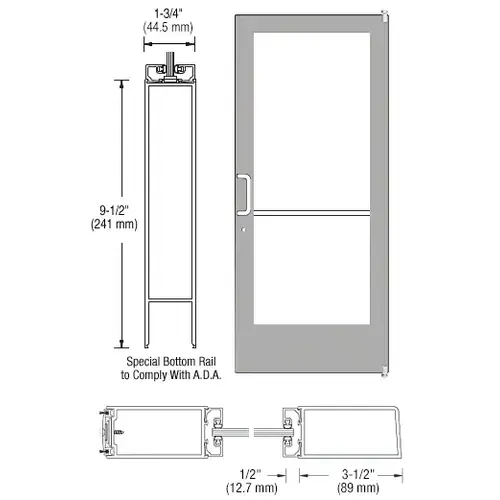 Clear Anodized Single Active Leaf of Pair 36" x 84" Series 400 Medium Stile Left Side Latch Offset Pivot Entrance Door for Surface Mount Door Closer Clear Anodized Single Active Leaf of Pair 36" x 84" Series 400 Medium Stile Left Side Latch Offset Pivot Entrance Door for Surface Mount Door Closer