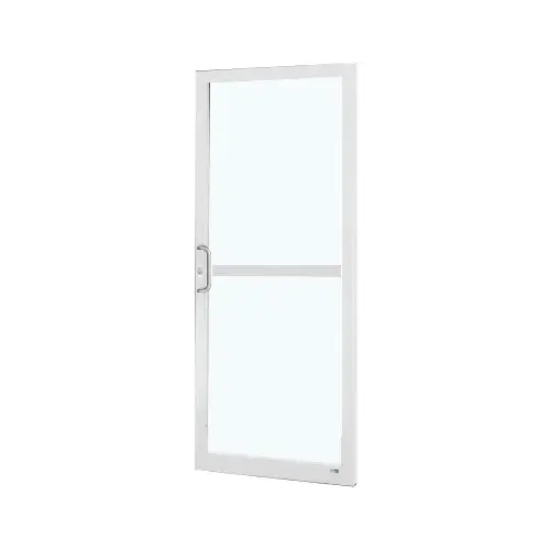 White KYNAR Paint 250 Series Narrow Stile Active Leaf of Pair 3'0 x 7'0 Offset Hung with Geared Hinged Complete Panic Door with Std. Panic and Bottom Rail White KYNAR Paint 250 Series Narrow Stile Active Leaf of Pair 3'0 x 7'0 Offset Hung with Geared Hinged Complete Panic Door with Std. Panic and Bottom Rail