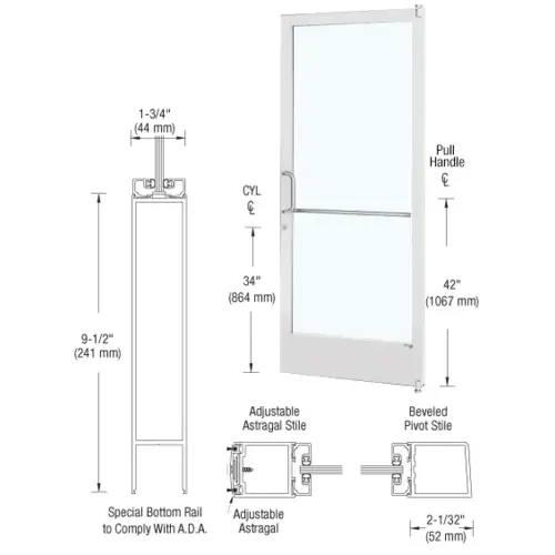 White KYNAR Paint 250 Series Narrow Stile Active Leaf of Pair 3'0 x 7'0 Offset Hung with Pivots for Surf Mount Closer Complete Door Std. Lock and 9-1/2" Bottom Rail White KYNAR Paint 250 Series Narrow Stile Active Leaf of Pair 3'0 x 7'0 Offset Hung with Pivots for Surf Mount Closer Complete Door Std. Lock and 9-1/2" Bottom Rail