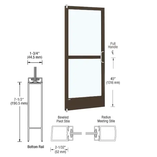Bronze Black Anodized 250 Series Narrow Stile Inactive Leaf of Pair 3'0 x 7'0 Offset Hung with Pivots for Surf Mount Closer Complete Panic Door for 1" Glass with Standard Panic and 7-1/2" Bottom Rail Bronze Black Anodized 250 Series Narrow Stile Inactive Leaf of Pair 3'0 x 7'0 Offset Hung with Pivots for Surf Mount Closer Complete Panic Door for 1" Glass with Standard Panic and 7-1/2" Bottom Rail