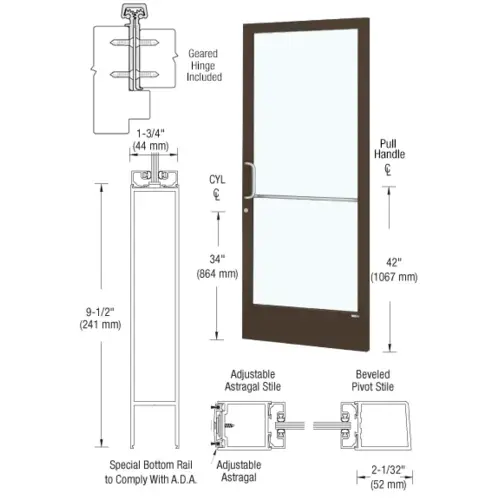 Bronze Black Anodized Standard Single 36" x 84" Series 250 Narrow Stile Geared Hinge Left Side Latch Active Leaf of Pair for Surface Mount Door Closers Bronze Black Anodized Standard Single 36" x 84" Series 250 Narrow Stile Geared Hinge Left Side Latch Active Leaf of Pair for Surface Mount Door Closers
