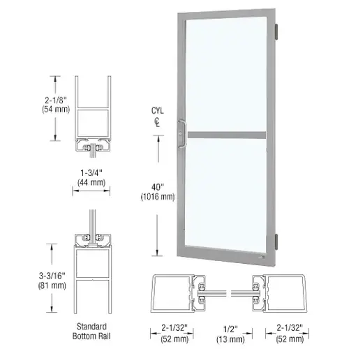 Clear Anodized 250 Series Narrow Stile (RHR) HRSO Single 3'0 x 7'0 Offset Hung with Butt Hinges for Surf Mount Closer Complete Panic Door with Std. Panic and Bottom Rail Clear Anodized 250 Series Narrow Stile (RHR) HRSO Single 3'0 x 7'0 Offset Hung with Butt Hinges for Surf Mount Closer Complete Panic Door with Std. Panic and Bottom Rail