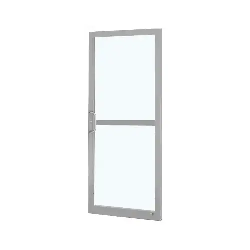 Clear Anodized 250 Series Narrow Stile Active Leaf of Pair 3'0 x 7'0 Center Hung for OHCC w/Standard Push Bars Complete Panic Door with Std. Panic and Bottom Rail Clear Anodized 250 Series Narrow Stile Active Leaf of Pair 3'0 x 7'0 Center Hung for OHCC w/Standard Push Bars Complete Panic Door with Std. Panic and Bottom Rail