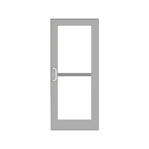 Clear Anodized 550 Series Wide Stile Active Leaf of Pair 3'0 x 7'0 Offset Hung with Geared Hinged Complete Panic Door with Std. Panic and Bottom Rail Clear Anodized 550 Series Wide Stile Active Leaf of Pair 3'0 x 7'0 Offset Hung with Geared Hinged Complete Panic Door with Std. Panic and Bottom Rail