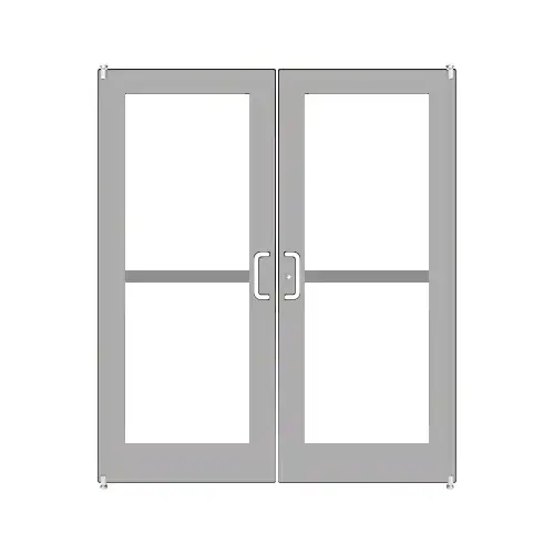 Clear Anodized Custom Pair Series 550 Wide Stile Offset Pivot Entrance Doors For Panics and Surface Mount Door Closers
