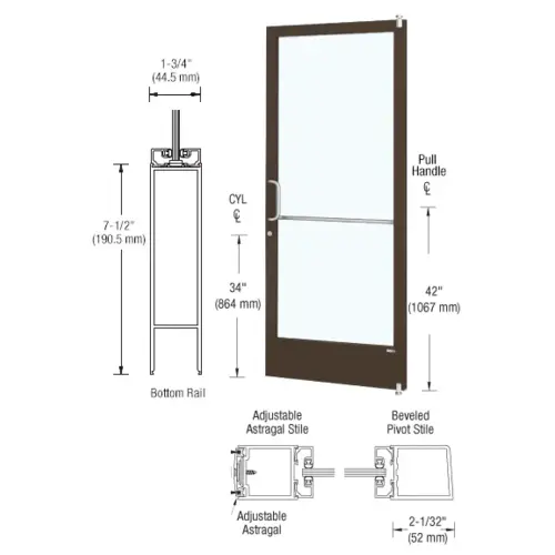 Bronze Black Anodized 250 Series Narrow Stile Active Leaf of Pair 3'0 x 7'0 Offset Hung with Pivots for Surf Mount Closer Complete Door for 1" Glass with Standard MS Lock, 7-1/2" Standard Bottom Rail Bronze Black Anodized 250 Series Narrow Stile Active Leaf of Pair 3'0 x 7'0 Offset Hung with Pivots for Surf Mount Closer Complete Door for 1" Glass with Standard MS Lock, 7-1/2" Standard Bottom Rail