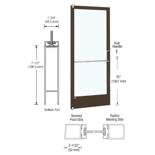 Class I Bronze Black Anodized 250 Series Narrow Stile Inactive Leaf of Pair 3'0 x 7'0 Offset Hung with Pivots for Surf Mount Closer Complete Door/Std. MS Lock, 7-1/2" Standard Bottom Rail Class I Bronze Black Anodized 250 Series Narrow Stile Inactive Leaf of Pair 3'0 x 7'0 Offset Hung with Pivots for Surf Mount Closer Complete Door/Std. MS Lock, 7-1/2" Standard Bottom Rail