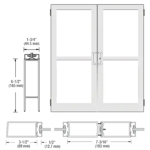 White KYNAR Paint Custom Pair Series 400 Medium Stile Butt Hinged Entrance Door With Panics for Surface Mount Door Closers White KYNAR Paint Custom Pair Series 400 Medium Stile Butt Hinged Entrance Door With Panics for Surface Mount Door Closers