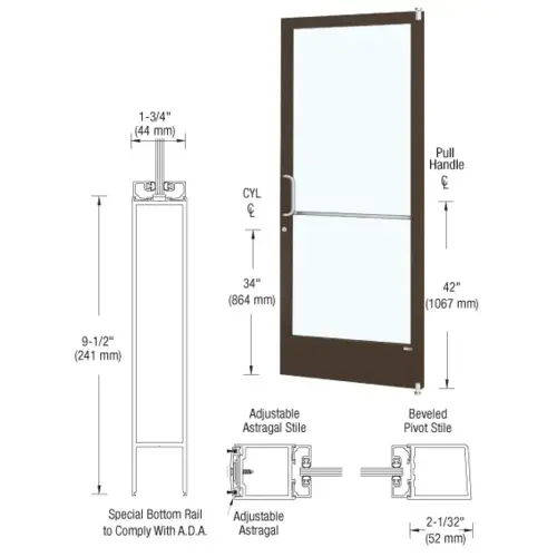 Bronze Black Anodized 250 Series Narrow Stile Active Leaf of Pair 3'0 x 7'0 Offset Hung with Pivots for Surf Mount Closer Complete Door Std. Lock and 9-1/2" Bottom Rail Bronze Black Anodized 250 Series Narrow Stile Active Leaf of Pair 3'0 x 7'0 Offset Hung with Pivots for Surf Mount Closer Complete Door Std. Lock and 9-1/2" Bottom Rail