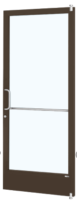 CRL-U.S. Aluminum 1HE22222LA36 Bronze Black Anodized 250 Series Narrow Stile Active Leaf of Pair 3'0 x 7'0 Offset Hung with Pivots for Surf Mount Closer Complete Door for 1" Glass with Standard MS Lock, 7-1/2" Standard Bottom Rail