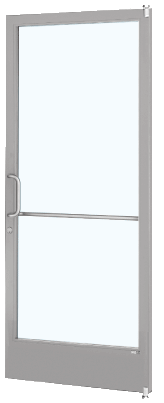 CRL-U.S. Aluminum 1DE22211LA36 Clear Anodized 250 Series Narrow Stile Active Leaf of Pair 3'0 x 7'0 Offset Hung with Pivots for Surf Mount Closer Complete Door for 1" Glass with Standard MS Lock and Bottom Rail