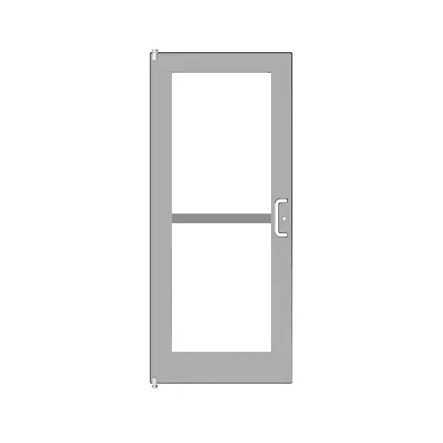Clear Anodized 550 Series Wide Stile (LHR) HLSO Single 3'0 x 7'0 Offset Hung with Pivots for Surf Mount Closer Complete Panic Door for 1" Glass with Standard Panic and Bottom Rail