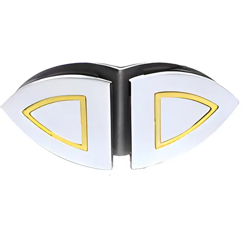 Chrome with Gold Accents 135 Degree Cathedral Style Glass Clamp Chrome with Gold Accents 135 Degree Cathedral Style Glass Clamp
