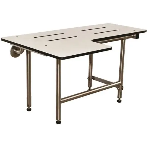 28 in. x 22-1/2 in. Reversible L-Shaped Phenolic Shower Seat, White