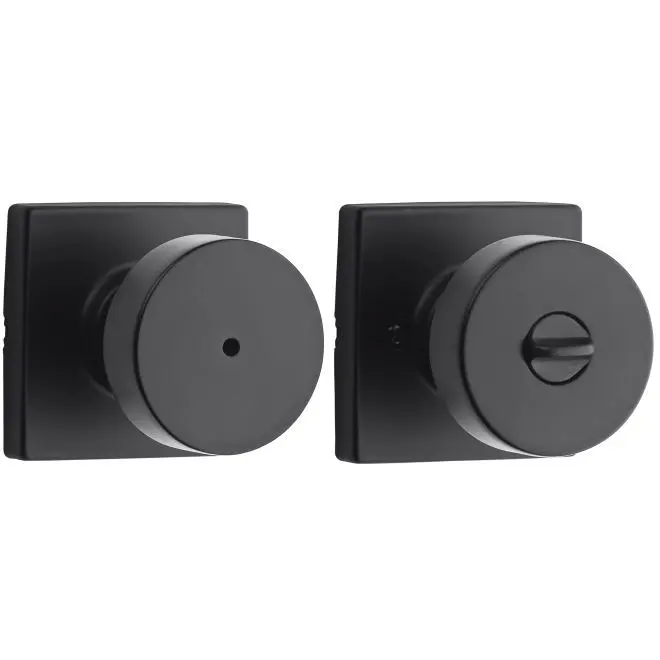 Kwikset Pismo Knob with Square Rose Privacy Lock with 6AL Latch and RCS Strike Iron Black Finish 730PSKSQT-514 Kwikset Pismo Knob with Square Rose Privacy Lock with 6AL Latch and RCS Strike Iron Black Finish 730PSKSQT-514