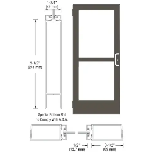Bronze Black Anodized Single 36" x 84" Series 400 Medium Stile Right Side Latch Butt Hinged Entrance Door With Rim Device for Surface Mount Door Closer Bronze Black Anodized Single 36" x 84" Series 400 Medium Stile Right Side Latch Butt Hinged Entrance Door With Rim Device for Surface Mount Door Closer