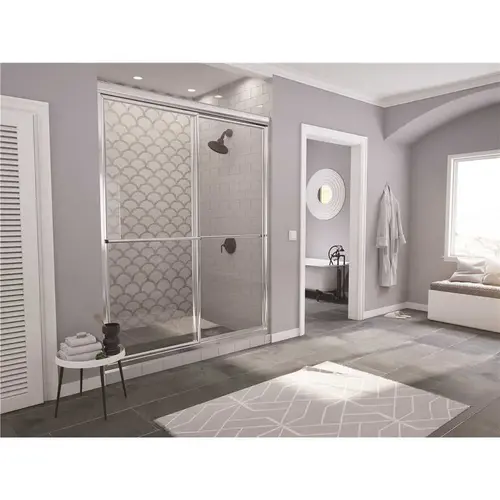 Newport 42 in. to 43.625 in. x 70 in. Framed Sliding Shower Door with Towel Bar in Chrome and Clear Glass Newport 42 in. to 43.625 in. x 70 in. Framed Sliding Shower Door with Towel Bar in Chrome and Clear Glass