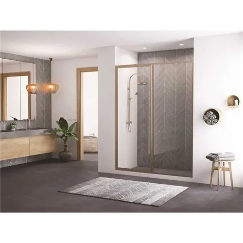 Legend 43.5 in. to 45 in. x 66 in. Framed Hinge Swing Shower Door with Inline Panel in Brushed Nickel with Clear Glass Legend 43.5 in. to 45 in. x 66 in. Framed Hinge Swing Shower Door with Inline Panel in Brushed Nickel with Clear Glass