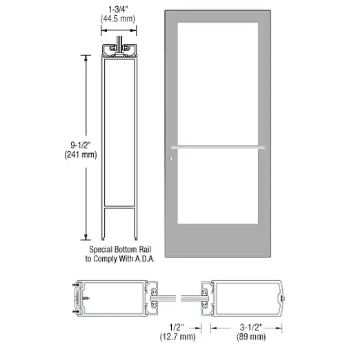Clear Anodized 400 Series Medium Stile Active Leaf of Pair 3'0 x 7'0 Center Hung for OHCC w/Standard Push Bars Complete ADA Door(s) with Lock Indicator, Cyl Guard Clear Anodized 400 Series Medium Stile Active Leaf of Pair 3'0 x 7'0 Center Hung for OHCC w/Standard Push Bars Complete ADA Door(s) with Lock Indicator, Cyl Guard
