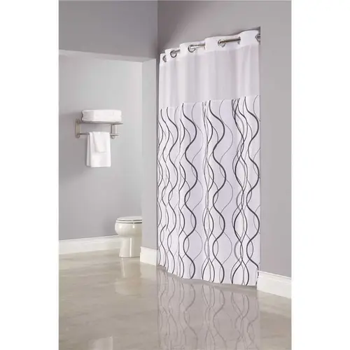 Waves 77 in. Shower Curtain with Sheer Window and Snap Liner Assorted Colors - pack of 12 Waves 77 in. Shower Curtain with Sheer Window and Snap Liner Assorted Colors - pack of 12