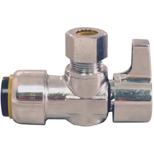 1/2 in. Chrome-Plated Brass Push-to-Connect x 3/8 in. O.D. Compression Quarter-Turn Angle Stop Valve 1/2 in. Chrome-Plated Brass Push-to-Connect x 3/8 in. O.D. Compression Quarter-Turn Angle Stop Valve