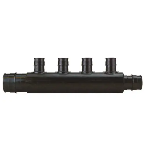 1 in. PEX-A Barb Inlet x 3/4 in. PEX-A Barb Outlet x 1/2 PEX-A Barb Poly-Alloy 4-Port Open Manifold Black
